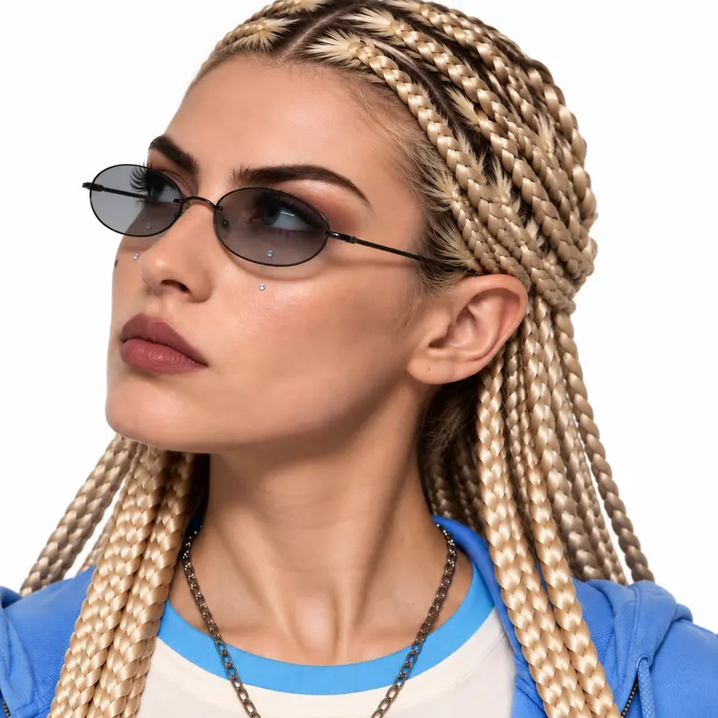 Miniatur im Stil des Titelblatts: KI-generiertes Porträt einer Frau mit blonden Zöpfen und getönter Brille vor dem Schriftzug westkante.