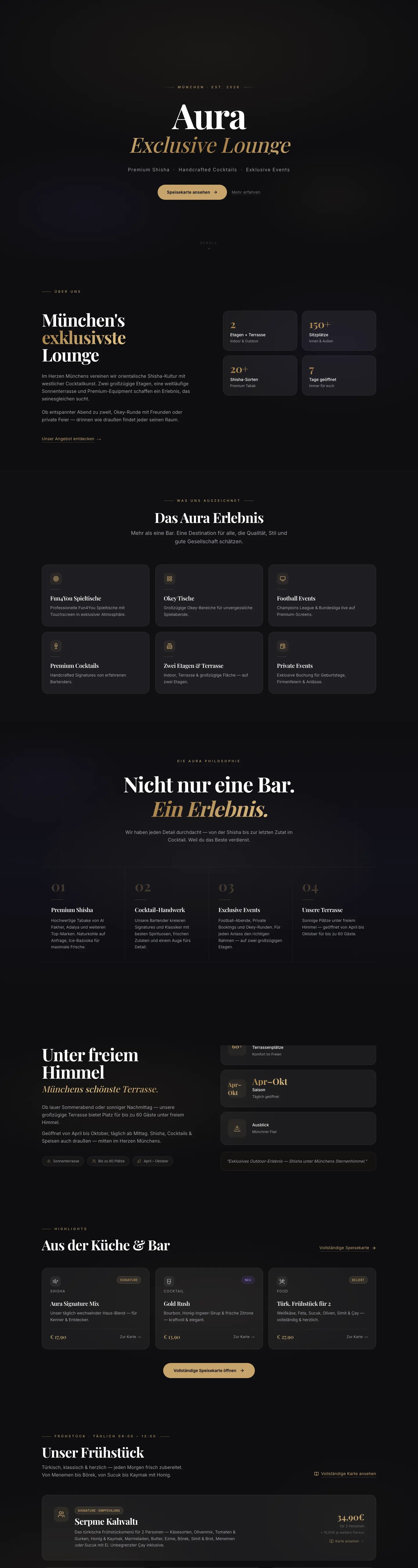 Bildschirmfoto der Startseite von Aura Exclusive Lounge.